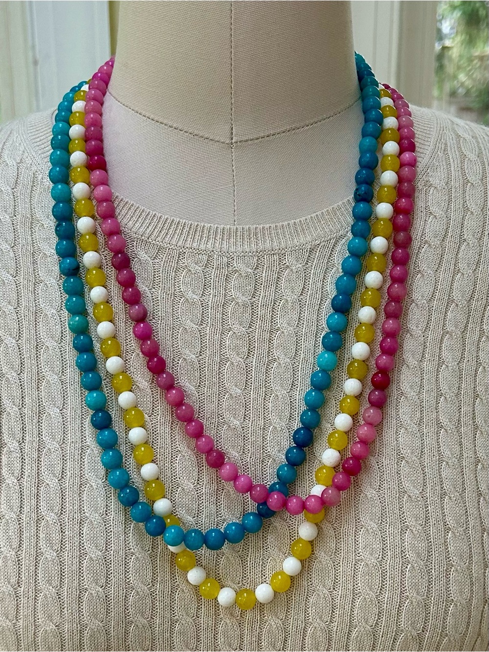 Vintage Three Strand Glass Bead Necklace